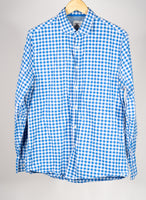 Men's Red Squad Blue Checkered Button Down Shirt- Size Large