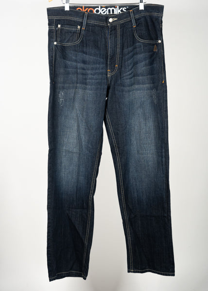 Men's Akademiks Dark Wash Jeans With Logo Embroidery- Size 36x32