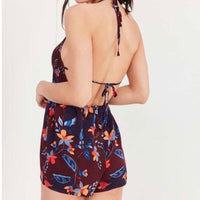Ladies Out From Under Floral Open Back Romper- Size Small