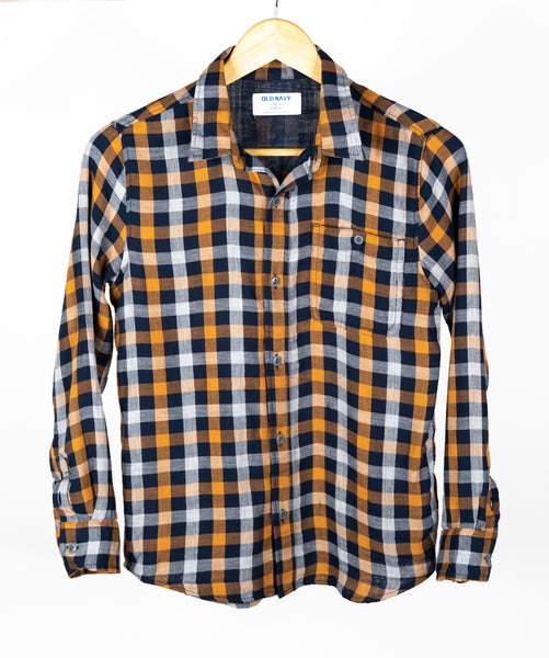 Boys Old Navy Orange Checkered Shirt- Size 10/12