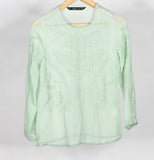 Ladies Zara Mint Green Embroidered Blouse- Size XS