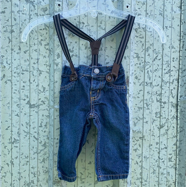 Kids Carter’s Medium Wash Jeans And Suspenders Set- Size 6 Months